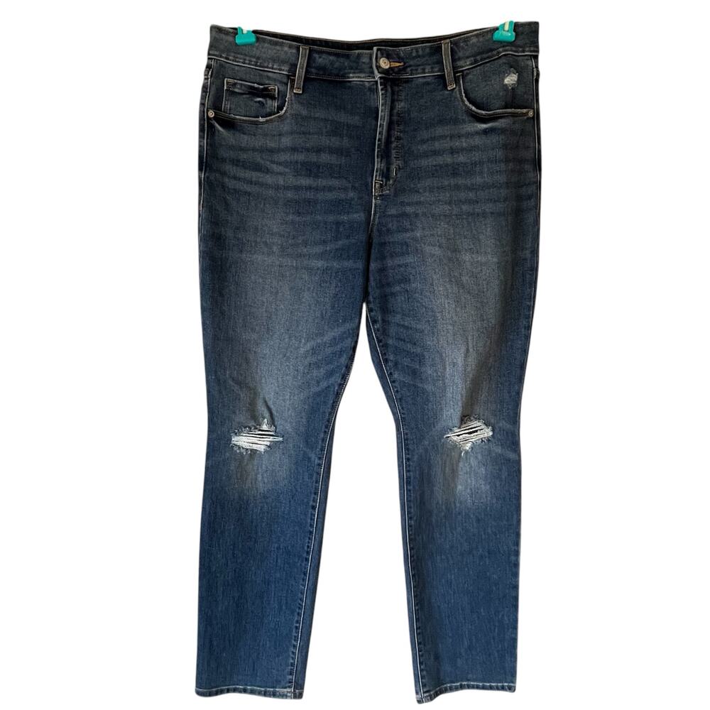 Old Navy Medium Wash High Rise Power Slim Distressed Straight Jean Size 14